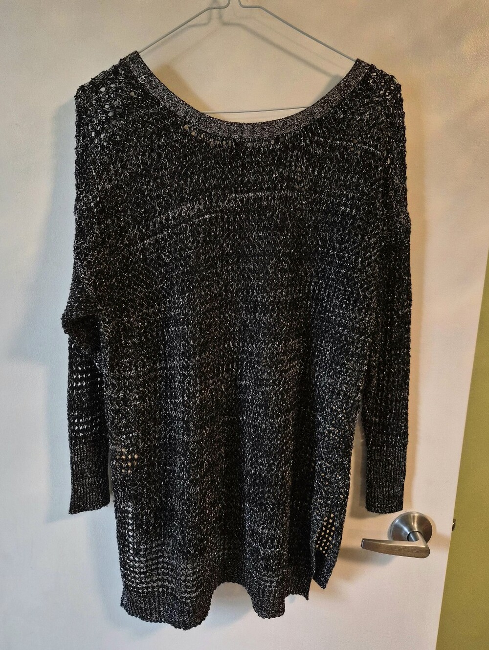Y2K Point Zero Metallic Black And Silver Open-Weave Boatneck Sweater - Picture 7 of 7